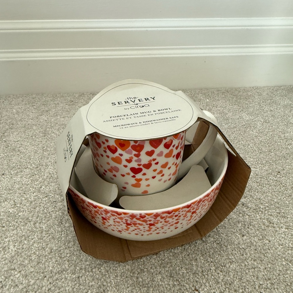 Heart Pattern porcelain Mug and Bowl Set